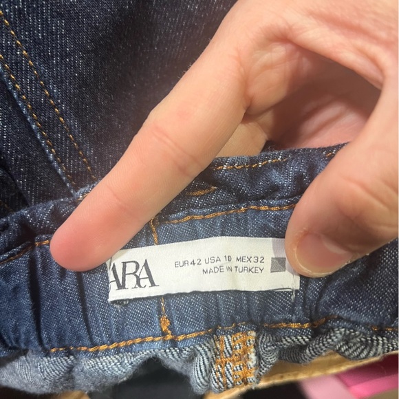 Zara High Rise Balloon Jeans Dark Wash Blue Size 10 Denim Stretch Wide - Picture 10 of 11